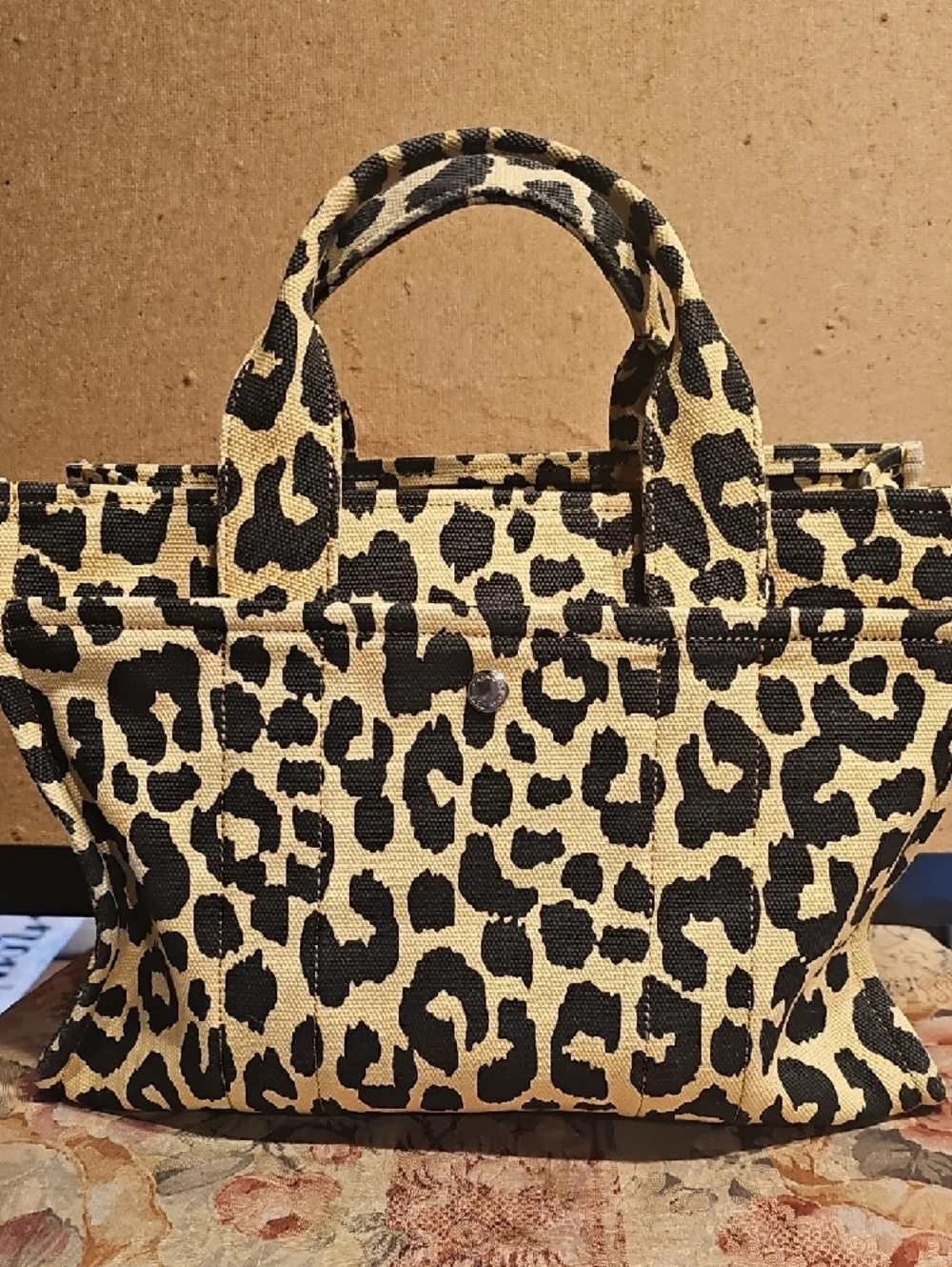 Coach Leopard-Print Canvas Tote in Black and Tan - Picture 2 of 11